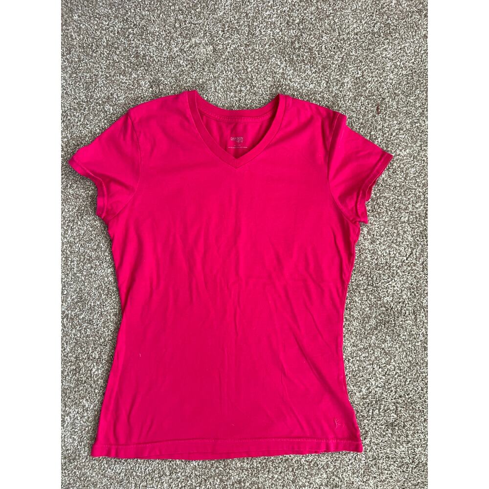 Danskin Now Hot Pink V Neck Tee L Large Short Sleeve Workout T Shirt Athletic